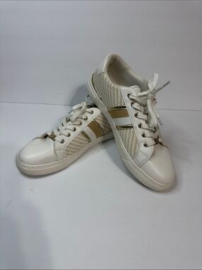 Aldo Cream Sneakers with Metallic Gold Stripe Accent
